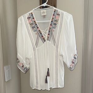 Embroidered White Boho Top